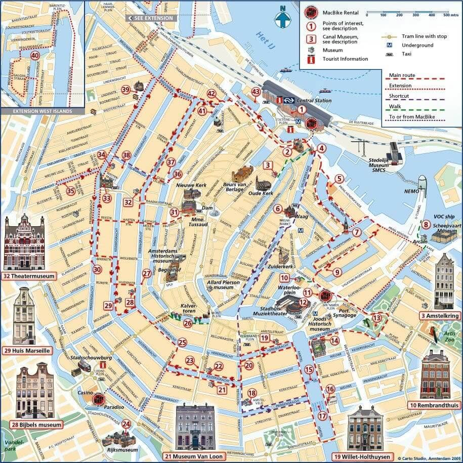 Карта Амстердама с достопримечательностями